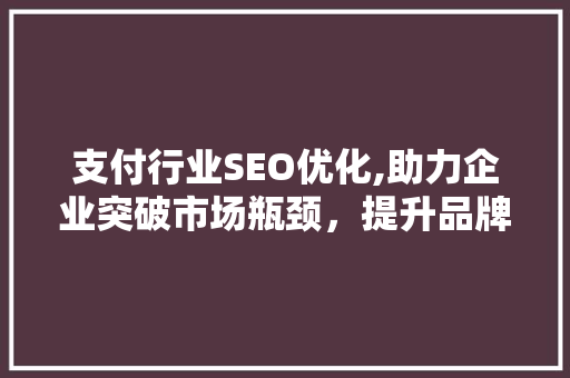 支付行业SEO优化,助力企业突破市场瓶颈，提升品牌影响力