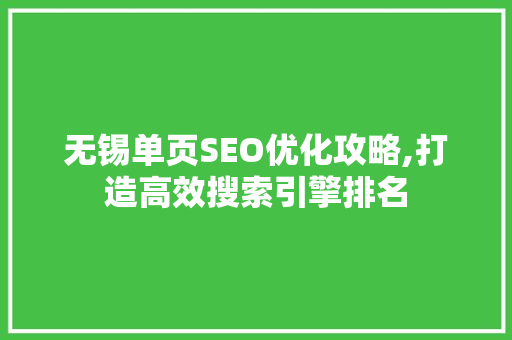 无锡单页SEO优化攻略,打造高效搜索引擎排名