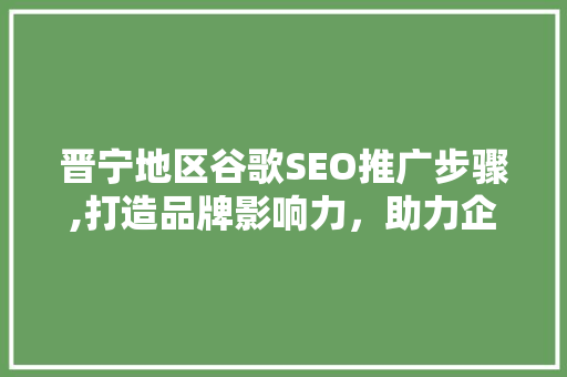 晋宁地区谷歌SEO推广步骤,打造品牌影响力，助力企业腾飞