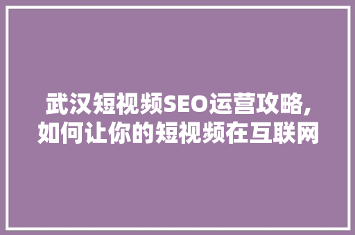 武汉短视频SEO运营攻略,如何让你的短视频在互联网上脱颖而出