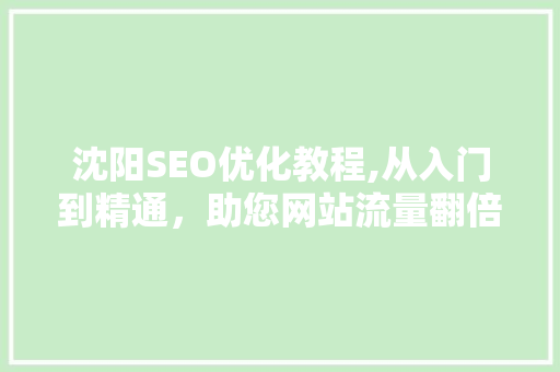 沈阳SEO优化教程,从入门到精通，助您网站流量翻倍！