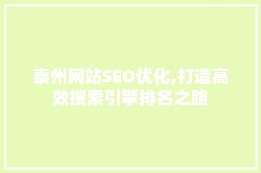 泰州网站SEO优化,打造高效搜索引擎排名之路