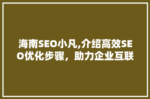 海南SEO小凡,介绍高效SEO优化步骤，助力企业互联网营销