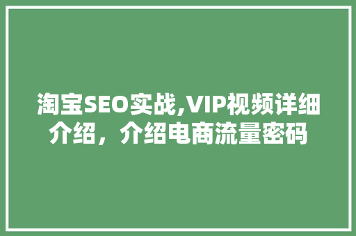 淘宝SEO实战,VIP视频详细介绍，介绍电商流量密码