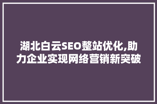 湖北白云SEO整站优化,助力企业实现网络营销新突破