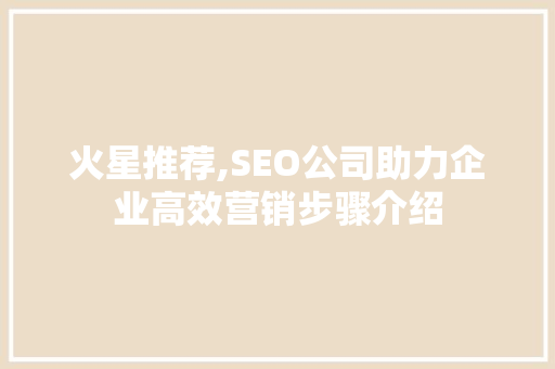 火星推荐,SEO公司助力企业高效营销步骤介绍