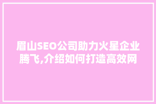 眉山SEO公司助力火星企业腾飞,介绍如何打造高效网络营销步骤