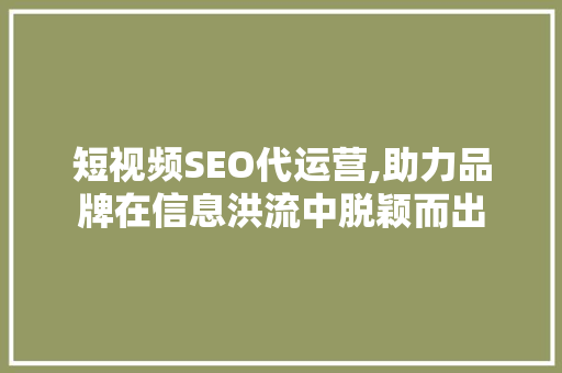 短视频SEO代运营,助力品牌在信息洪流中脱颖而出