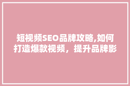 短视频SEO品牌攻略,如何打造爆款视频，提升品牌影响力
