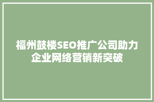 福州鼓楼SEO推广公司助力企业网络营销新突破