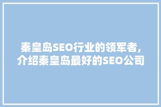 秦皇岛SEO行业的领军者,介绍秦皇岛最好的SEO公司