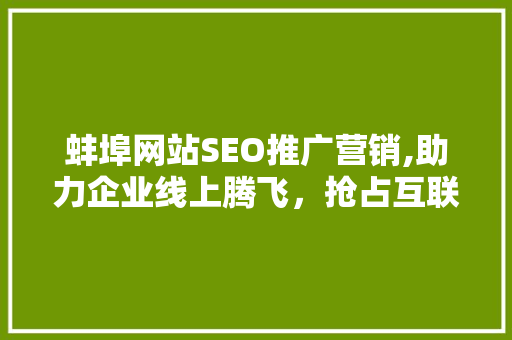 蚌埠网站SEO推广营销,助力企业线上腾飞，抢占互联网市场先机