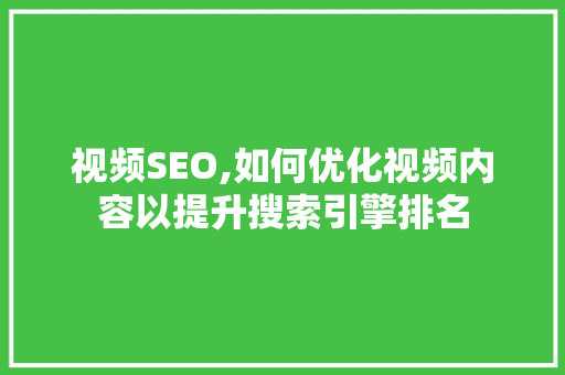 视频SEO,如何优化视频内容以提升搜索引擎排名