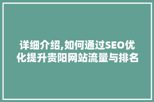详细介绍,如何通过SEO优化提升贵阳网站流量与排名