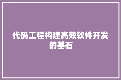 代码工程构建高效软件开发的基石