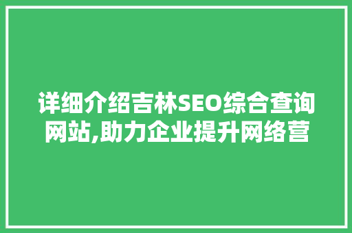 详细介绍吉林SEO综合查询网站,助力企业提升网络营销效果