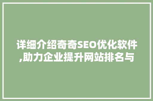 详细介绍奇奇SEO优化软件,助力企业提升网站排名与流量