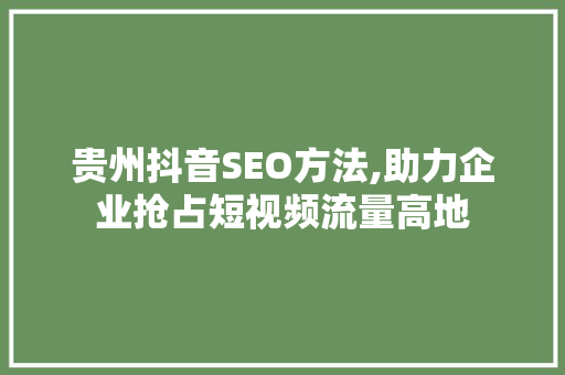 贵州抖音SEO方法,助力企业抢占短视频流量高地