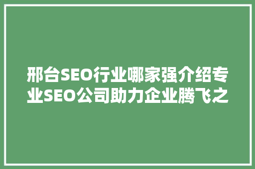 邢台SEO行业哪家强介绍专业SEO公司助力企业腾飞之路