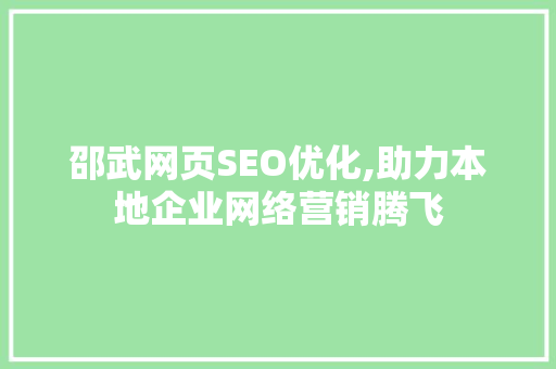 邵武网页SEO优化,助力本地企业网络营销腾飞