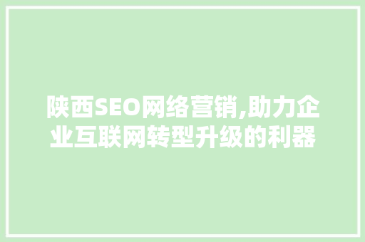 陕西SEO网络营销,助力企业互联网转型升级的利器