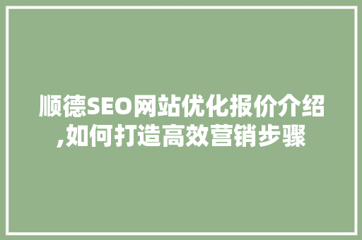顺德SEO网站优化报价介绍,如何打造高效营销步骤
