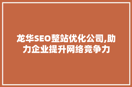龙华SEO整站优化公司,助力企业提升网络竞争力