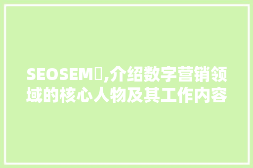 SEOSEM昦,介绍数字营销领域的核心人物及其工作内容