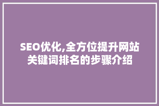SEO优化,全方位提升网站关键词排名的步骤介绍