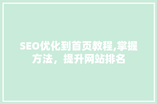 SEO优化到首页教程,掌握方法，提升网站排名