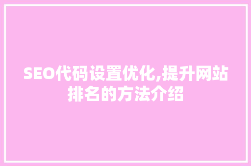 SEO代码设置优化,提升网站排名的方法介绍