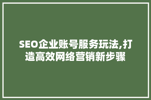 SEO企业账号服务玩法,打造高效网络营销新步骤