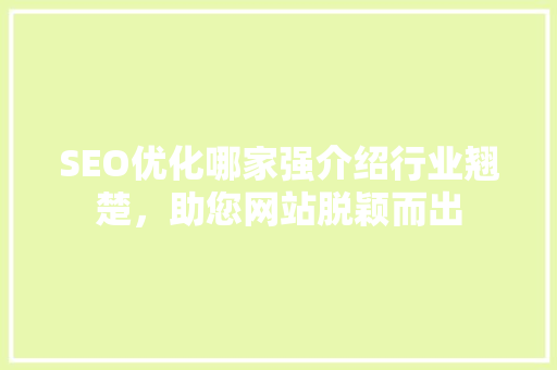 SEO优化哪家强介绍行业翘楚，助您网站脱颖而出