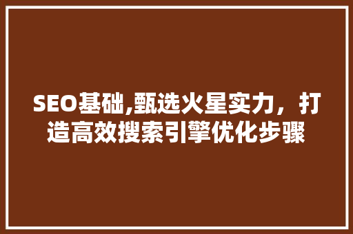 SEO基础,甄选火星实力，打造高效搜索引擎优化步骤