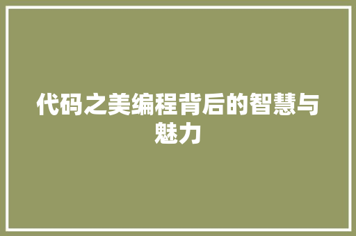 代码之美编程背后的智慧与魅力