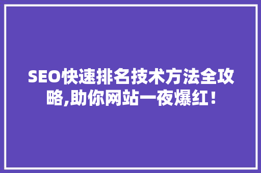 SEO快速排名技术方法全攻略,助你网站一夜爆红！