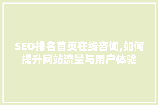 SEO排名首页在线咨询,如何提升网站流量与用户体验