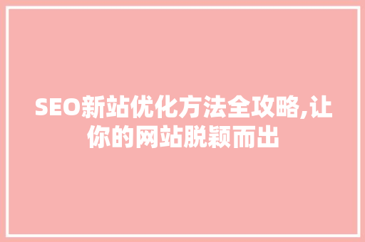 SEO新站优化方法全攻略,让你的网站脱颖而出