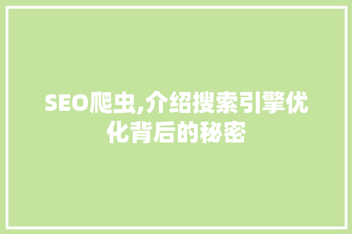 SEO爬虫,介绍搜索引擎优化背后的秘密