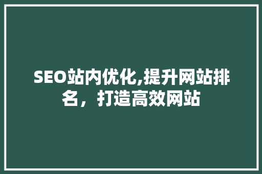 SEO站内优化,提升网站排名，打造高效网站