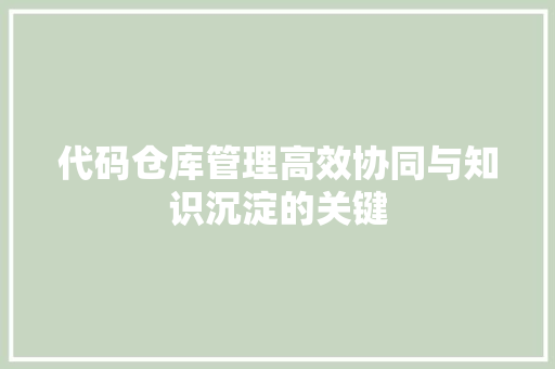 代码仓库管理高效协同与知识沉淀的关键