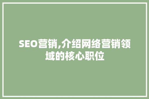 SEO营销,介绍网络营销领域的核心职位