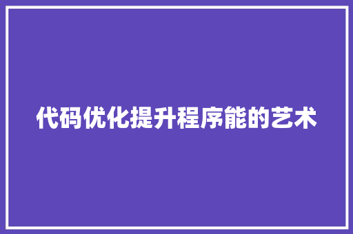 代码优化提升程序能的艺术