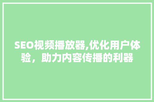 SEO视频播放器,优化用户体验，助力内容传播的利器