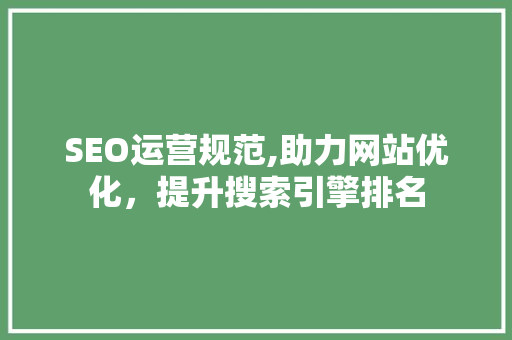 SEO运营规范,助力网站优化，提升搜索引擎排名