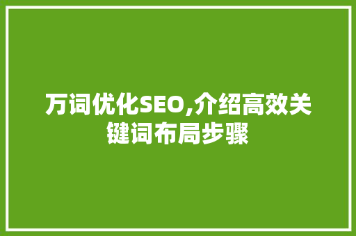 万词优化SEO,介绍高效关键词布局步骤