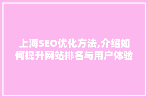 上海SEO优化方法,介绍如何提升网站排名与用户体验
