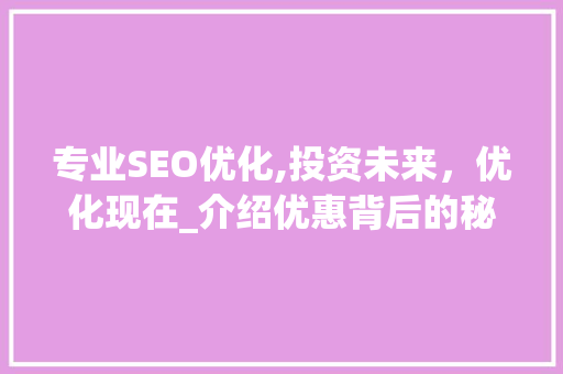 专业SEO优化,投资未来，优化现在_介绍优惠背后的秘密  第1张