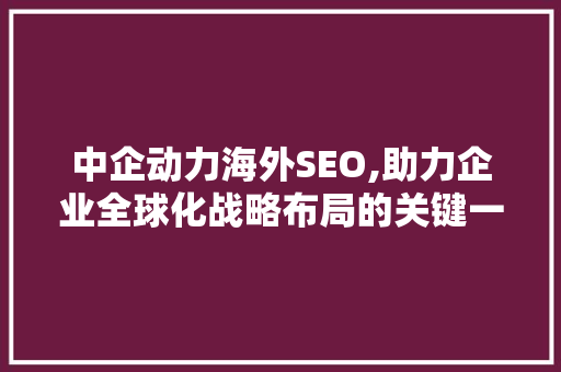 中企动力海外SEO,助力企业全球化战略布局的关键一招