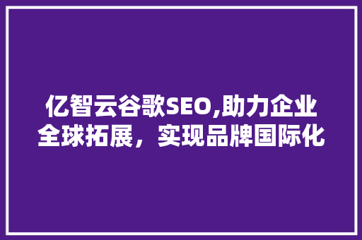 亿智云谷歌SEO,助力企业全球拓展，实现品牌国际化
